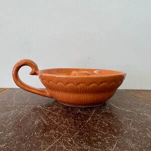 Shawnee Pottery 3026 Orange Ceramic Candle Holder Dish Handle Embossed Design‎